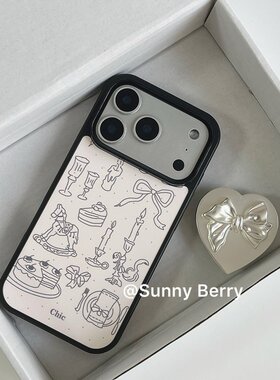 ins韩系小众复古简笔木马烛台银色蝴蝶结支架适用苹果17pro手机壳iphone16promax/14/15保护套防摔