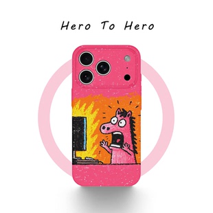 涂鸦惊吓小马 适用苹果手机壳磁吸iPhone17promax新款马年16创意简约15小众不撞款14高级感ins风13手机壳粉色