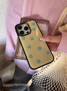 黄色波点扶桑花适用苹果16promax苹果手机壳iPhone15pro菲林亚克力黑边小米1415Pro华为mate60p70三星S23防摔