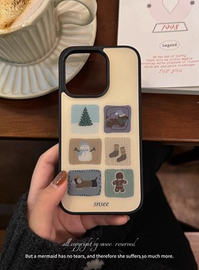 秋冬圣诞简约温柔治愈系黑色边框手机壳适用苹果iPhone17promax高级感保护套16plus亮面15pro防摔13气质