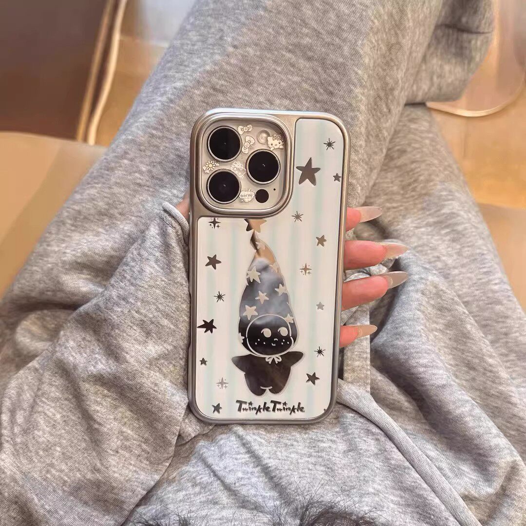 ins风复古小星星人银边镜面手机壳适用苹果iPhone17promax高级感保护套小众16plus华为15pro14防摔小米13pro