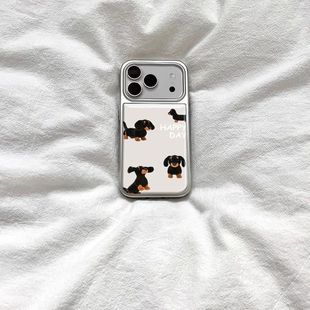 腊肠狗韩系新款 银边滴胶手机壳适用苹果iPhone17promax高级感保护套小众16plus亮面15pro14防摔13