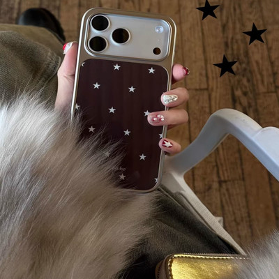 法式栗棕咖星星苹果防摔手机壳