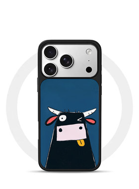 ins复古萌宠小牛黑边电镀银磁吸适用苹果iPhone17promax手机壳1615pro小米1415Pro华为mate60p70三星S23防摔