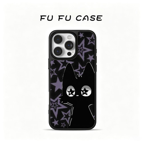 星星黑猫磁吸磨砂玻璃手机壳