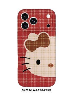 适用iPhone17promax苹果14opporeno15新款mate70华为p80荣耀500菲林手机壳13小米16vivos30x300红格纹kt猫