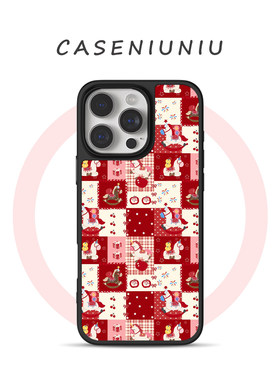 日韩红色新年拼贴小马适用苹果华为小米手机壳磁吸iPhone17promax新款16可爱卡通15小众14高级感13手机壳马年