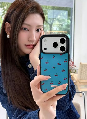 ins满屏樱桃蓝色高级感适用于苹果iPhone17promax手机壳16pro小米1415Pro华为mate60p70三星S23防摔保护套