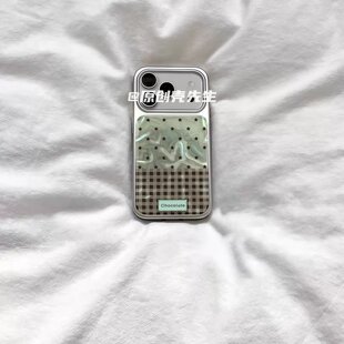 ins复古印花星星格纹电镀银磁吸适用苹果iPhone17promax手机壳1615pro小米1415Pro华为mate60p70三星S23防摔