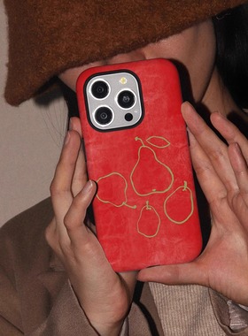 简约红色果子韩国菲林壳二合一苹果16promax手机壳iPhone15新款14pro磨砂13pro高级13防摔12日韩11创意保护壳
