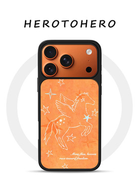 橙色星星涂鸦小马适用苹果小米手机壳17promax磁吸iPhone16新款马年15卡通插画14艺术13高级感12不撞款手机壳