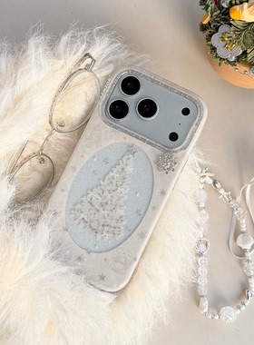 闪粉双面镂空细闪白色圣诞树适用于苹果13/14时尚手机保护壳15创意潮款16pro手机保护套ins风17promax防摔