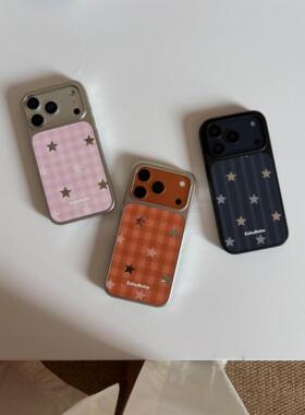 2026新款闪光星星手机壳格子苹果iphone17promax手机壳16plus原创17air镜子情侣橙色条纹中性高级感