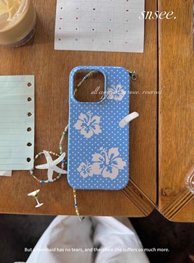 韩系ins蓝色波点扶桑花苹果手机壳菲林壳适用iPhone16promax/15pro/13/14plus手机壳苹果12mini硬XS/8保护套