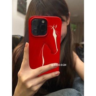 适用于苹果17promax马年手机壳红色ins风iPhone17pro个性16菲林15创意14小众13高级感艺术简约一马当红油画11
