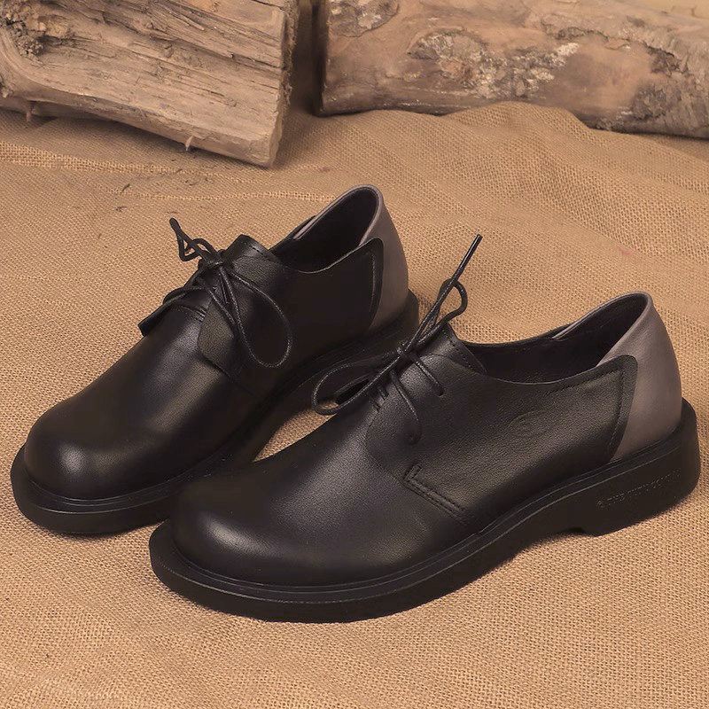 商务休闲皮鞋男真皮低帮圆头马丁靴手工头层牛皮大码工装大头鞋潮