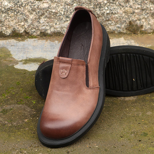 商务休闲皮鞋男真皮头层牛皮英伦风厚底马丁靴低帮手工大头男鞋潮