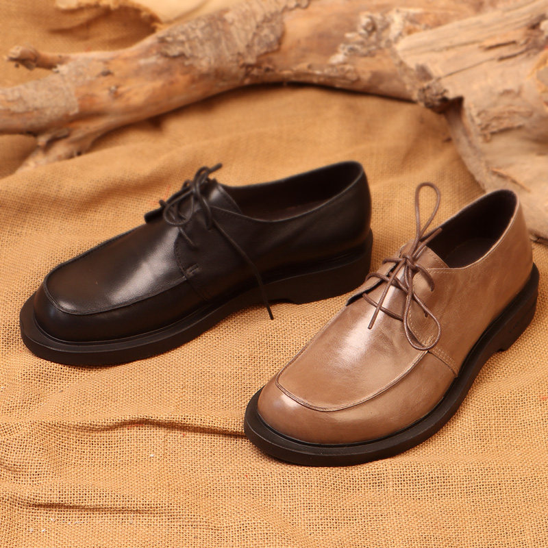 低帮休闲工装鞋马丁靴男手工真皮系带圆头大码纯牛皮复古大头皮鞋