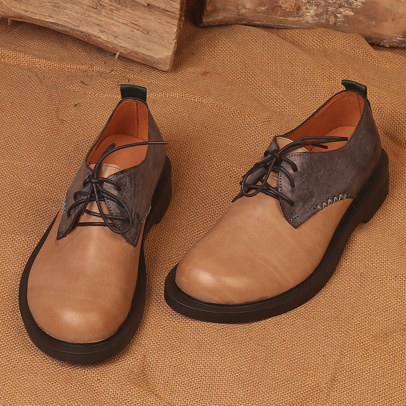 商务休闲皮鞋男真皮低帮圆头马丁靴头层牛皮透气大码工装大头鞋潮