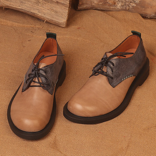商务休闲皮鞋男真皮低帮圆头马丁靴头层牛皮透气大码工装大头鞋潮