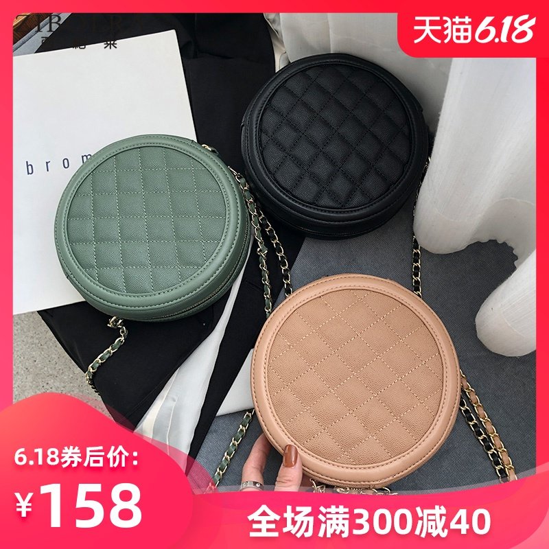 小香包圆包女斜挎包包小ck时尚真皮女包2020新款小香风链条圆饼包