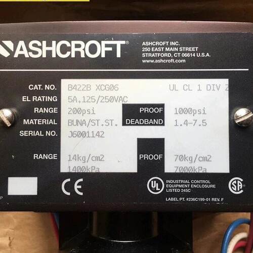 B422B XCG06 ASHCROFT雅斯科压力开关 工控配件议价维修