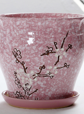 欧式陶瓷花盆家用客厅室内兰花专用蝴蝶兰发财树大口径盆栽带托盘