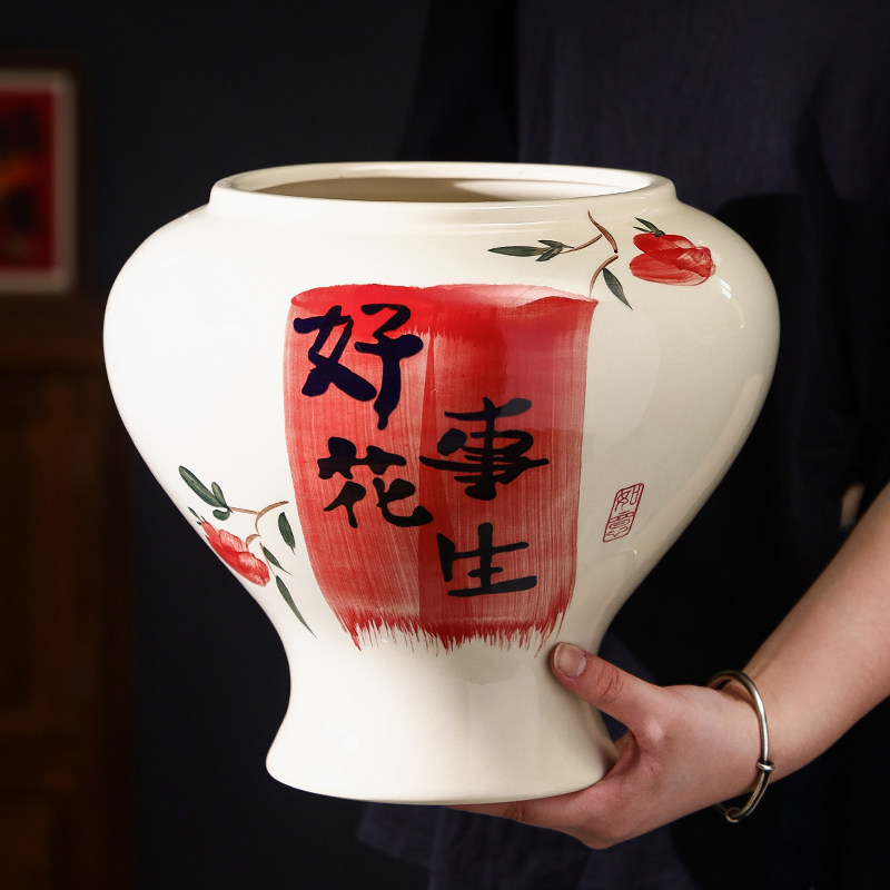 中国风陶瓷花盆手绘好事花生