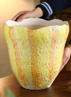 陶瓷花盆彩色创意条纹家用室内大号阳台北美冬青三角梅蝴蝶兰盆栽