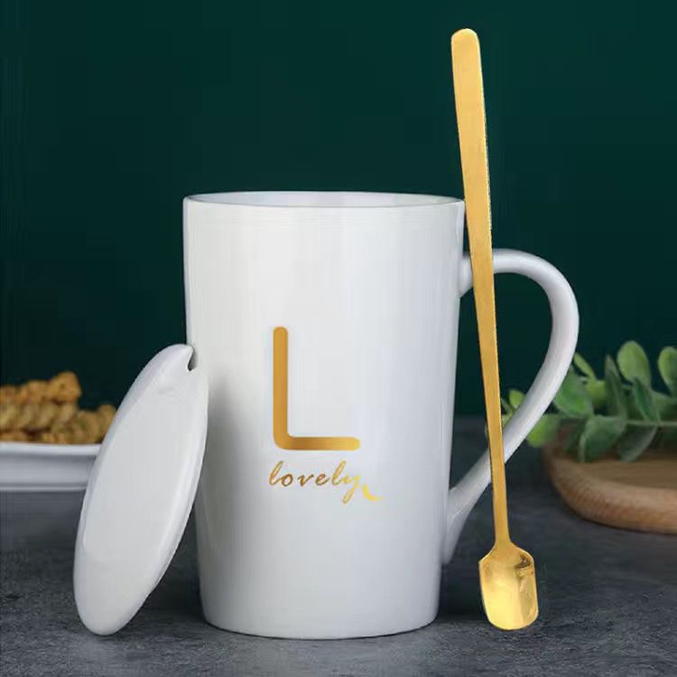 高颜值轻奢姓氏字母杯情侣陶瓷杯马克杯水杯咖啡杯logo定制礼品杯图片