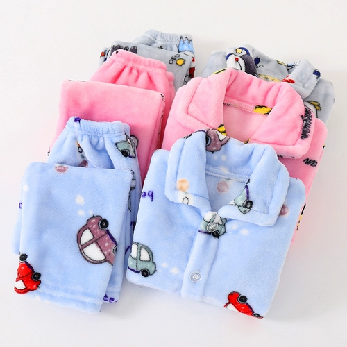 Демисезонная коралловая бархатная детская пижама для мальчиков, детский фланелевый комплект, увеличенная толщина, подходит для подростков