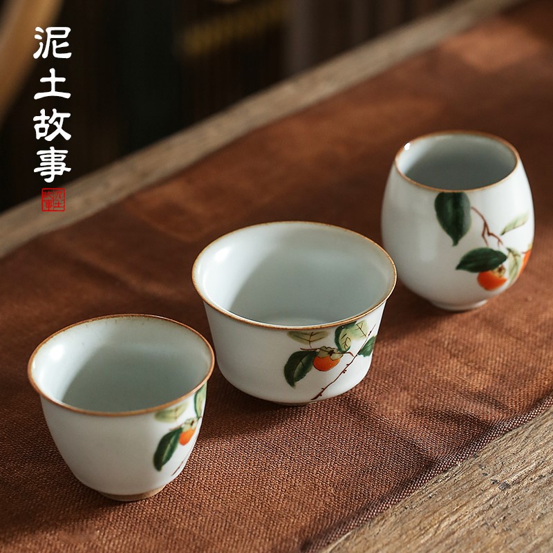 月白汝窑开片功夫品茗杯 仿古陶瓷茶碗家用茶杯柿子在类目 餐饮具, 茶具, 茶杯中 - 来自Buy2taobao.com提供专业的淘宝代购服务