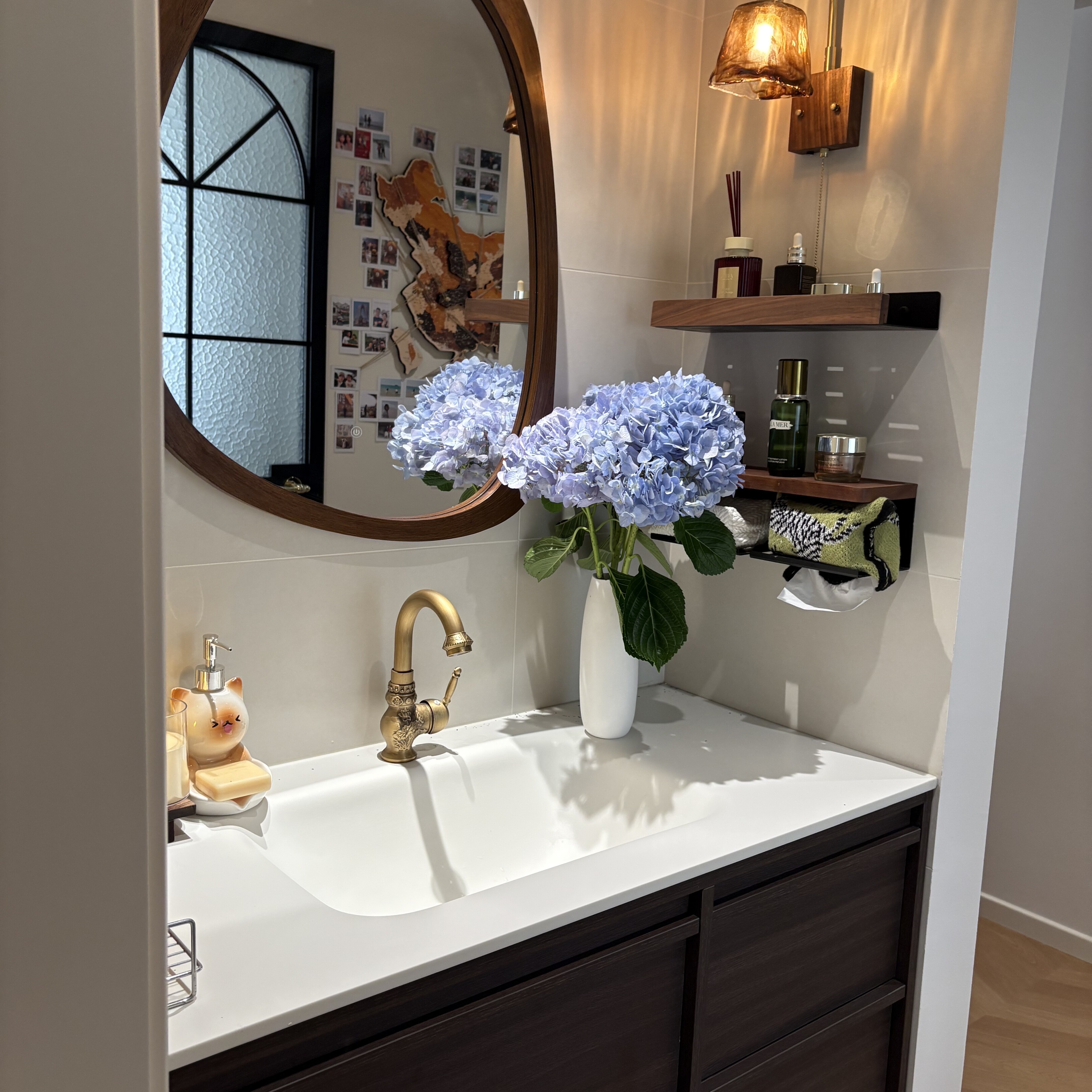 中古风岩板热弯一体盆浴室柜组合