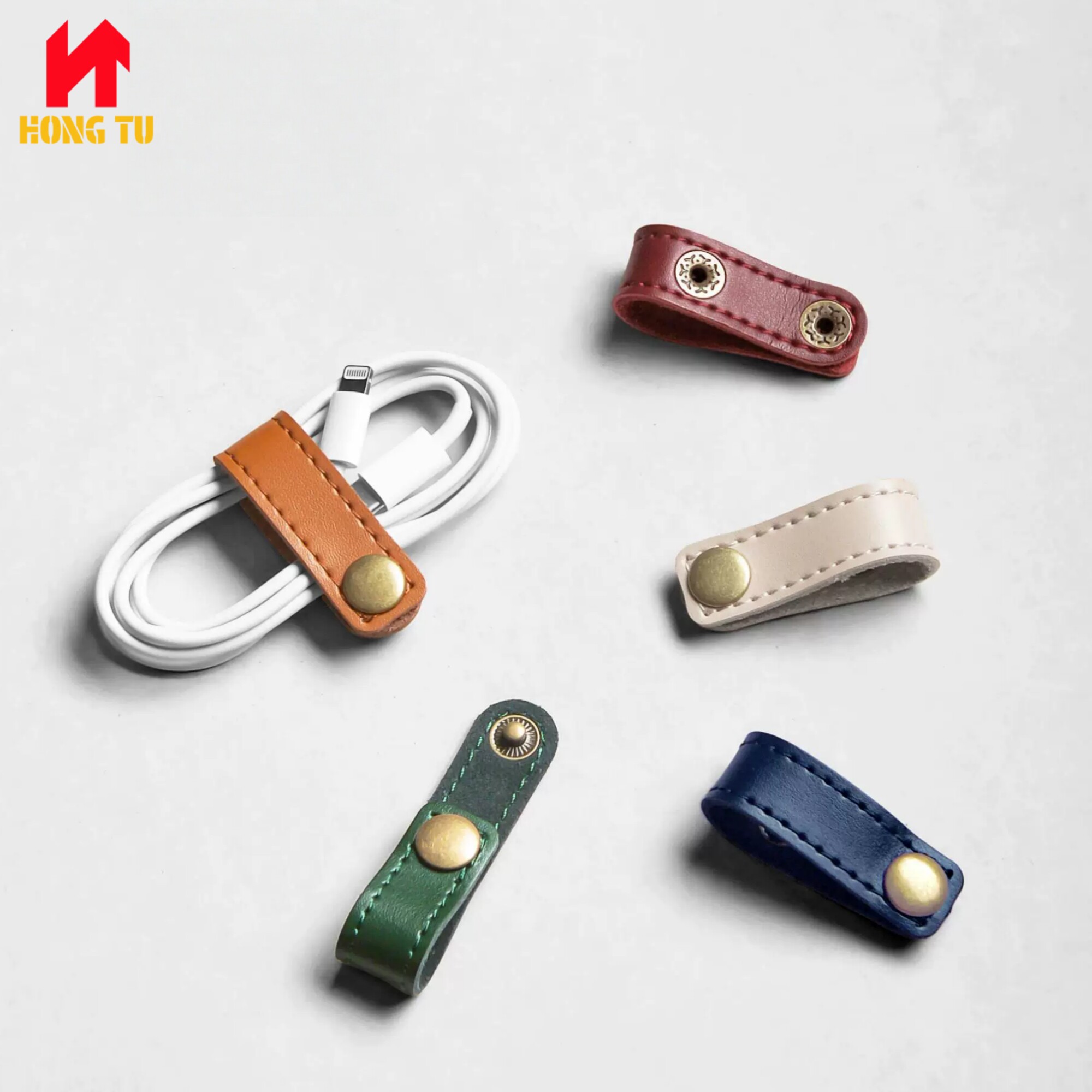 真皮按扣绕线扣/数据线收纳/耳机线皮扣/线材分线/数码配件理线器
