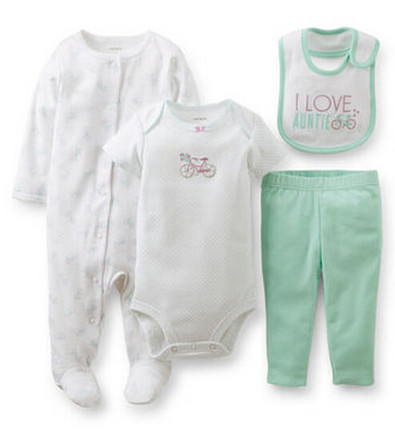 现货美国carters正品女婴新生儿百天纯棉包屁衣裤子四件套送