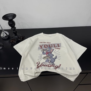 圆领宽松男女童复古小众印花insT恤上衣 新款 儿童卡通短袖 2026夏季