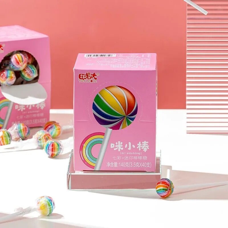 彩虹棒棒糖迷你可爱糖果高颜值七彩网红圣诞节糖果彩色棒棒糖零食