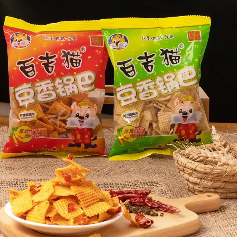 锅巴百吉猫100g陕西特产豆香锅巴网红麻辣味烧烤味办公室解馋零食