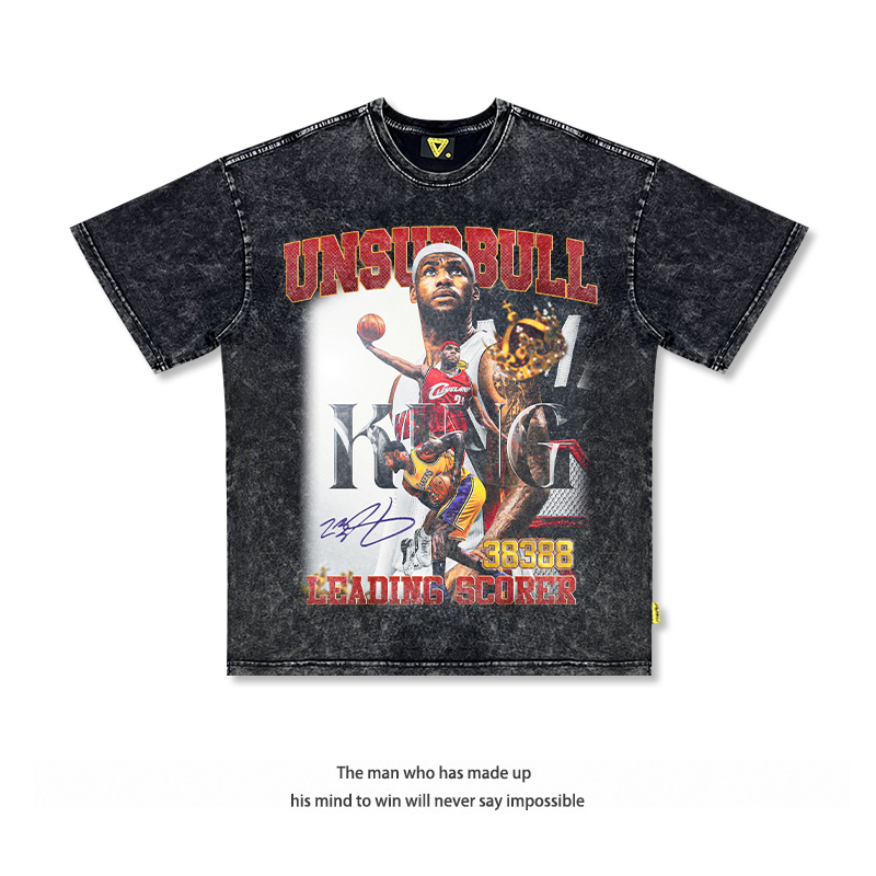 詹姆斯LeBron James数码直喷美式复古高街重磅纯棉篮球圆领短袖