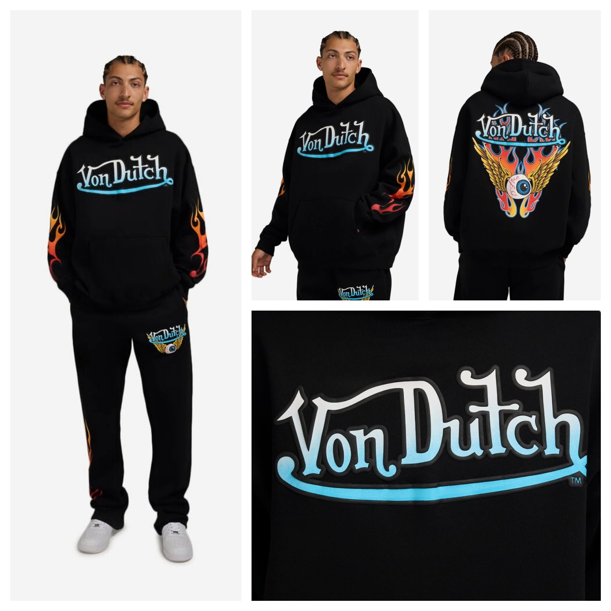 纯原复古女款机车风连帽卫衣抓绒满印火焰字母