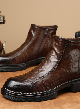 马丁靴男冬季新款真皮潮流休闲高帮英伦风复古高档商务皮靴68555