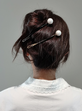 韩国进口发饰AZNAVOUR/AZ珍珠圆球透明黑色简约一字长夹子发夹