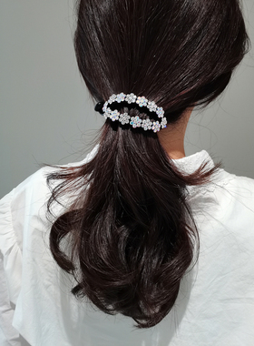 aidemoli韩国进口发饰日韩镂空水钻花朵彩色灰色粉色马尾扣发夹