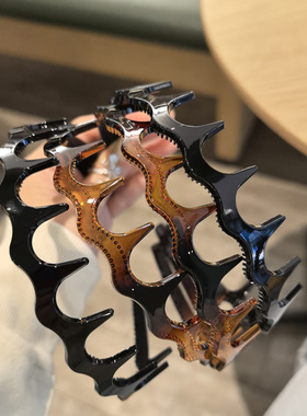 leryae韩国进口发饰基础百搭黑色玳瑁色波浪带齿洗脸发箍头箍压发