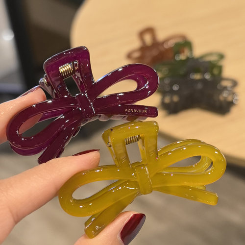 韩国进口发饰AZNAVOUR/AZ立体6cm彩色蝴蝶结发抓抓夹半抓鲨鱼夹
