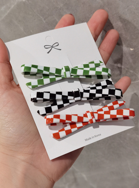 韩国进口 AZNAVOUR AZ 发饰日韩绿色黑色棋盘格X蝴蝶结鸭嘴夹