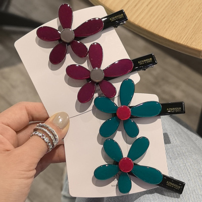 韩国进口发饰AZNAVOUR/AZ优雅气质显白墨绿深紫花朵鸭嘴夹发夹