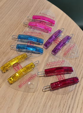 韩国进口发饰AZNAVOUR/AZ多巴胺糖果透明色简约刘海小长方发夹