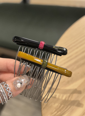 韩国进口AZNAVOUR AZ发饰简约糖果色豹纹一字蝴蝶结5cm倒插梳发梳