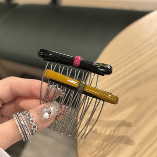 韩国进口AZNAVOUR AZ发饰简约糖果色豹纹一字蝴蝶结5cm倒插梳发梳